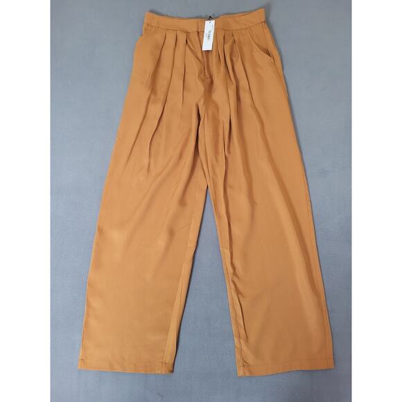 TEREA Womens Lexie Pleated Front Pants Pockets Wide Leg Adobe Trousers Large - Picture 2 of 8